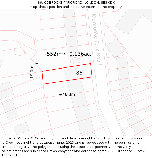 86, KIDBROOKE PARK ROAD, LONDON, SE3 0DX: Plot and title map