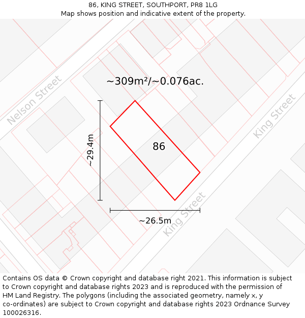 86, KING STREET, SOUTHPORT, PR8 1LG: Plot and title map