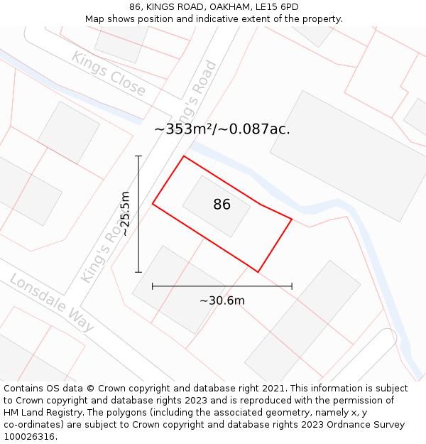 86, KINGS ROAD, OAKHAM, LE15 6PD: Plot and title map