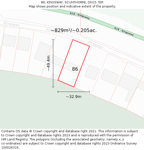 86, KINGSWAY, SCUNTHORPE, DN15 7ER: Plot and title map