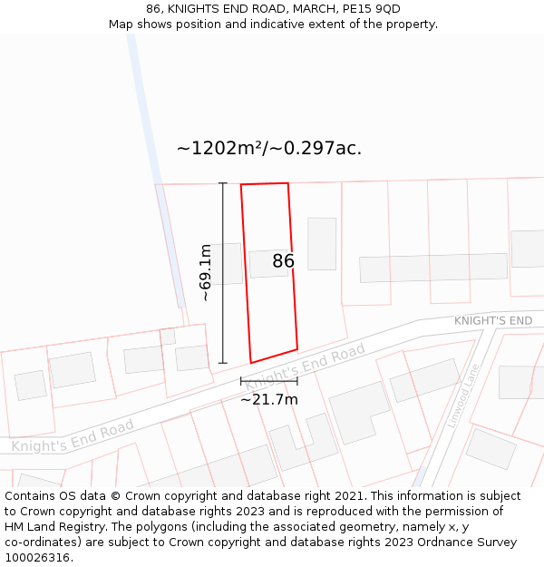 86, KNIGHTS END ROAD, MARCH, PE15 9QD: Plot and title map