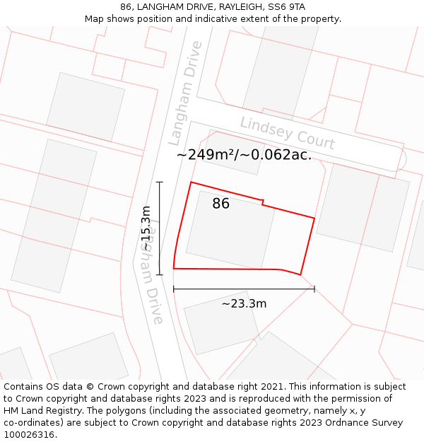 86, LANGHAM DRIVE, RAYLEIGH, SS6 9TA: Plot and title map