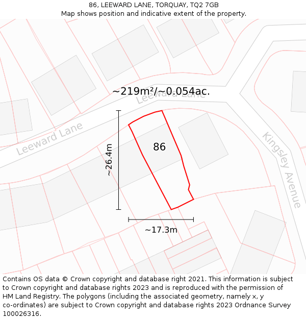 86, LEEWARD LANE, TORQUAY, TQ2 7GB: Plot and title map