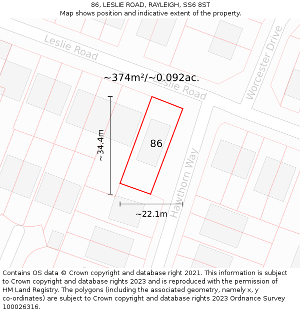 86, LESLIE ROAD, RAYLEIGH, SS6 8ST: Plot and title map