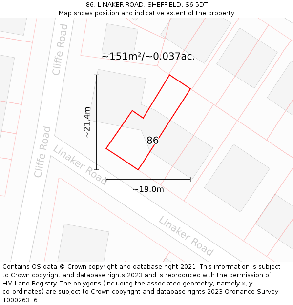 86, LINAKER ROAD, SHEFFIELD, S6 5DT: Plot and title map