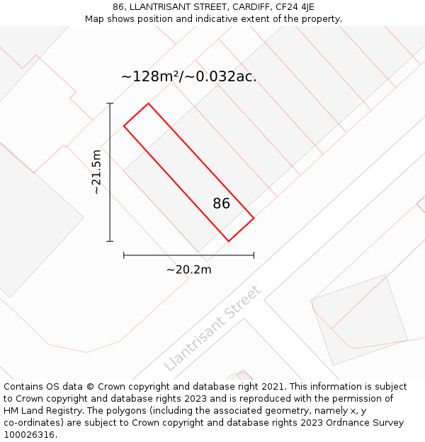 86, LLANTRISANT STREET, CARDIFF, CF24 4JE: Plot and title map