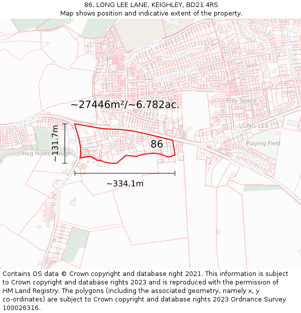 86, LONG LEE LANE, KEIGHLEY, BD21 4RS: Plot and title map