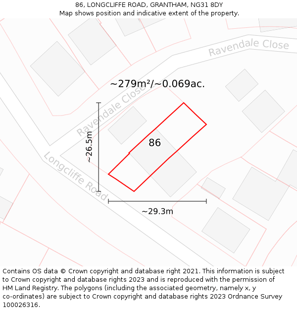86, LONGCLIFFE ROAD, GRANTHAM, NG31 8DY: Plot and title map
