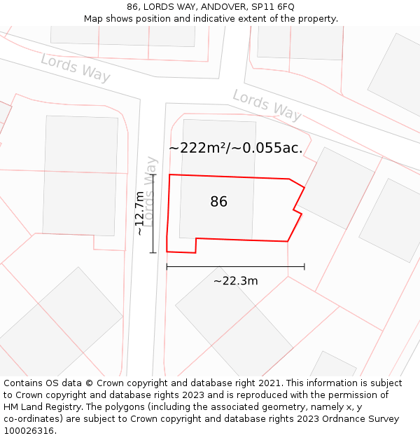 86, LORDS WAY, ANDOVER, SP11 6FQ: Plot and title map