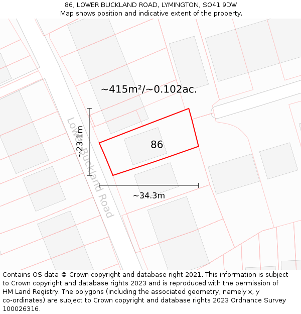 86, LOWER BUCKLAND ROAD, LYMINGTON, SO41 9DW: Plot and title map