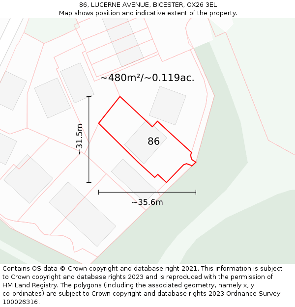 86, LUCERNE AVENUE, BICESTER, OX26 3EL: Plot and title map