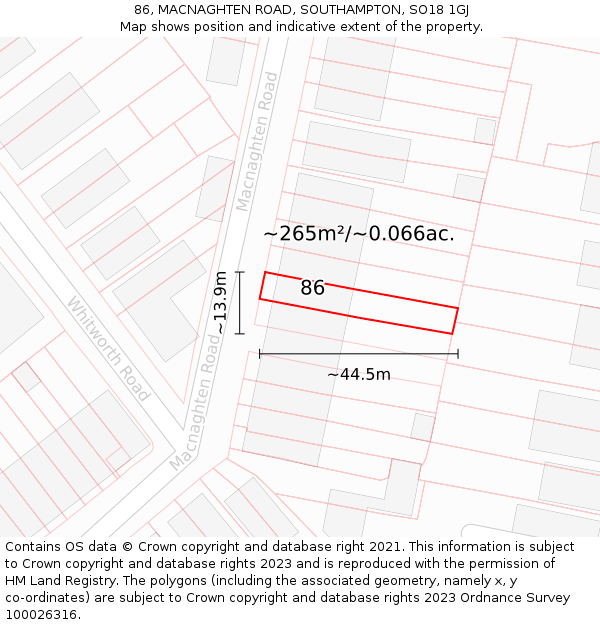 86, MACNAGHTEN ROAD, SOUTHAMPTON, SO18 1GJ: Plot and title map