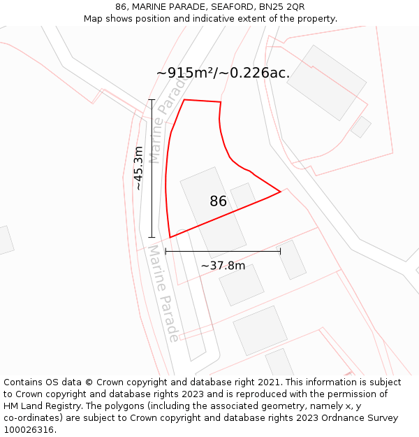 86, MARINE PARADE, SEAFORD, BN25 2QR: Plot and title map