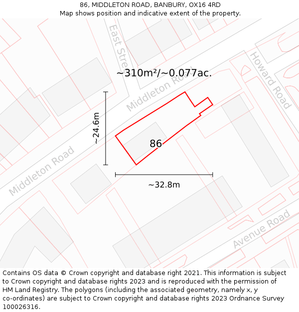 86, MIDDLETON ROAD, BANBURY, OX16 4RD: Plot and title map