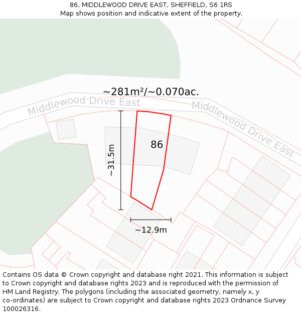 86, MIDDLEWOOD DRIVE EAST, SHEFFIELD, S6 1RS: Plot and title map