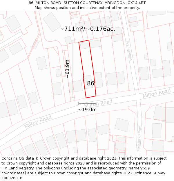 86, MILTON ROAD, SUTTON COURTENAY, ABINGDON, OX14 4BT: Plot and title map