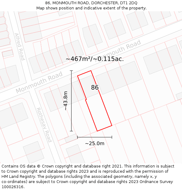 86, MONMOUTH ROAD, DORCHESTER, DT1 2DQ: Plot and title map