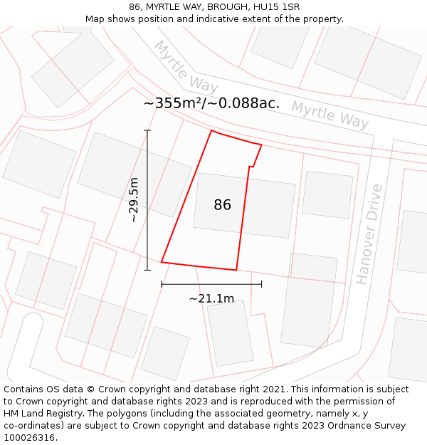 86, MYRTLE WAY, BROUGH, HU15 1SR: Plot and title map