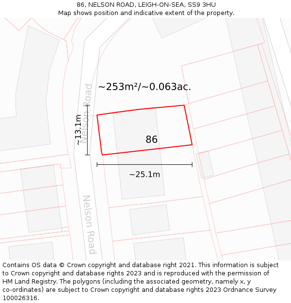 86, NELSON ROAD, LEIGH-ON-SEA, SS9 3HU: Plot and title map