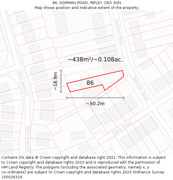 86, NORMAN ROAD, RIPLEY, DE5 3GN: Plot and title map