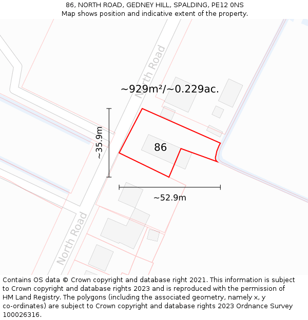 86, NORTH ROAD, GEDNEY HILL, SPALDING, PE12 0NS: Plot and title map