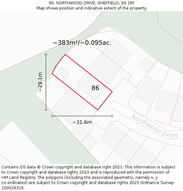 86, NORTHWOOD DRIVE, SHEFFIELD, S6 1RY: Plot and title map