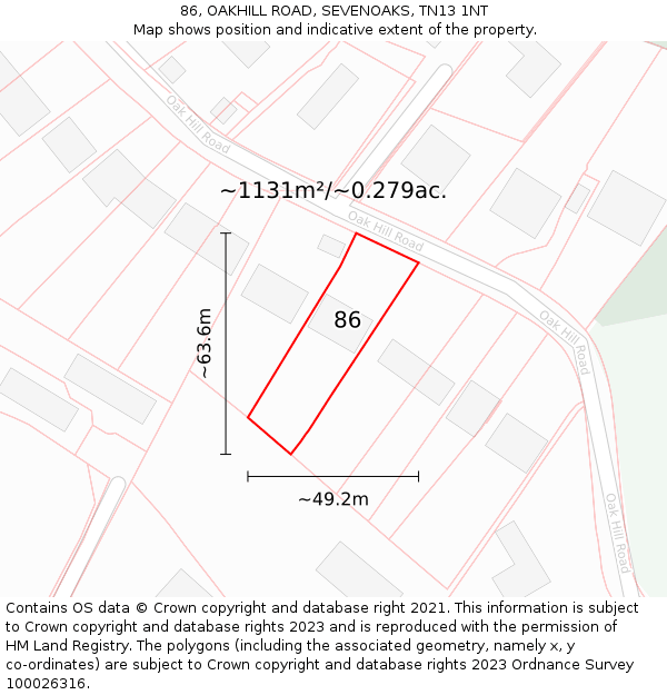 86, OAKHILL ROAD, SEVENOAKS, TN13 1NT: Plot and title map