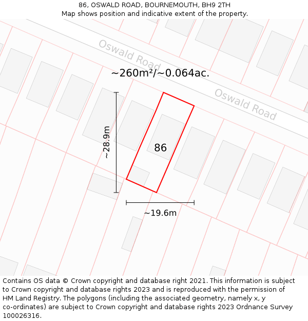 86, OSWALD ROAD, BOURNEMOUTH, BH9 2TH: Plot and title map