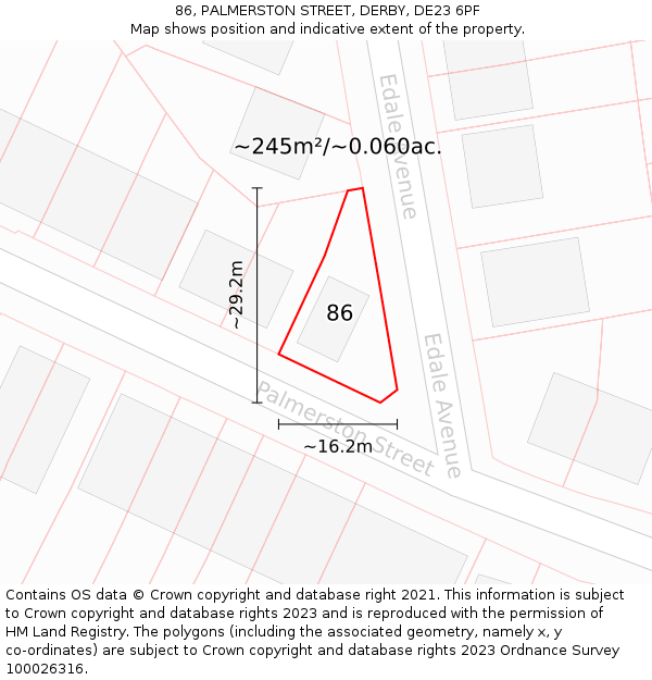 86, PALMERSTON STREET, DERBY, DE23 6PF: Plot and title map