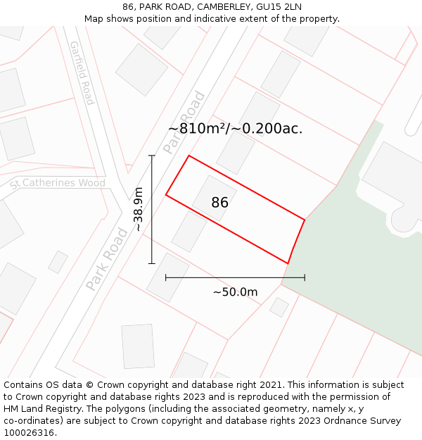 86, PARK ROAD, CAMBERLEY, GU15 2LN: Plot and title map