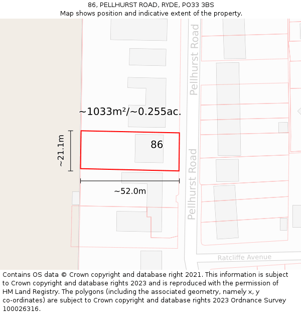 86, PELLHURST ROAD, RYDE, PO33 3BS: Plot and title map