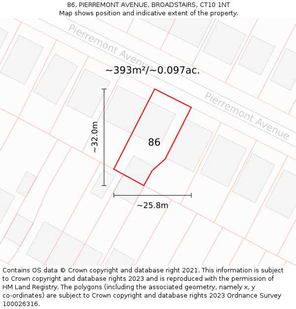 86, PIERREMONT AVENUE, BROADSTAIRS, CT10 1NT: Plot and title map