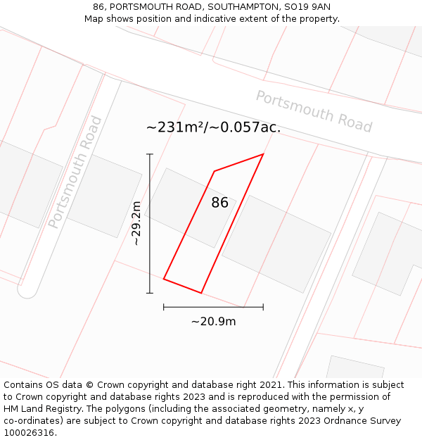 86, PORTSMOUTH ROAD, SOUTHAMPTON, SO19 9AN: Plot and title map