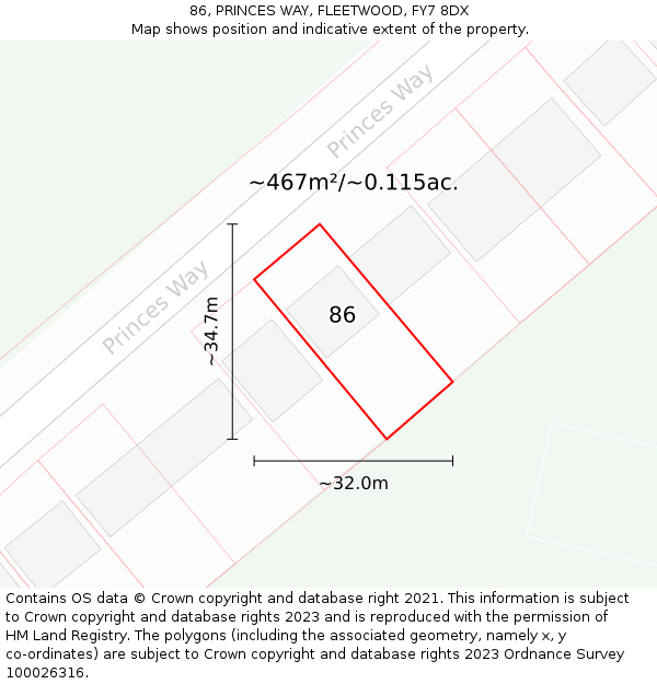 86, PRINCES WAY, FLEETWOOD, FY7 8DX: Plot and title map