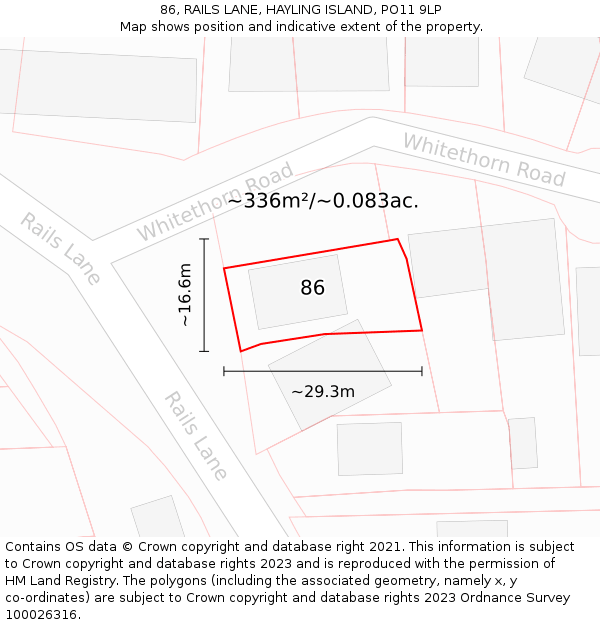 86, RAILS LANE, HAYLING ISLAND, PO11 9LP: Plot and title map