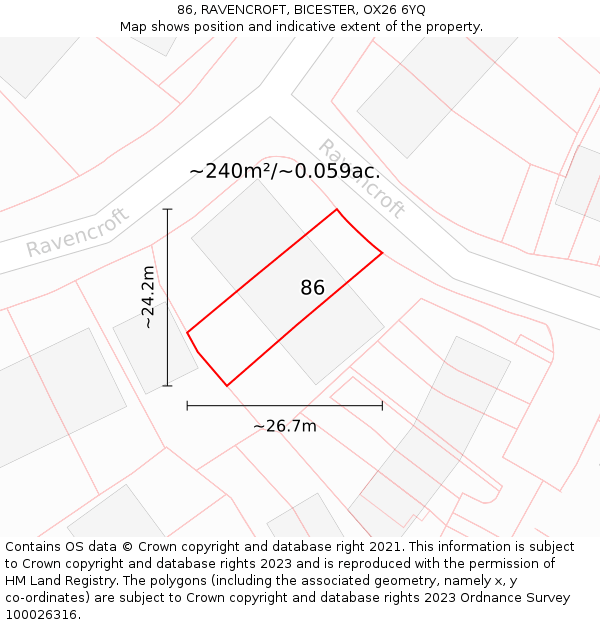 86, RAVENCROFT, BICESTER, OX26 6YQ: Plot and title map