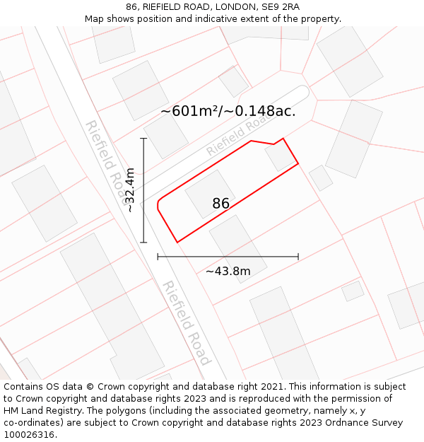 86, RIEFIELD ROAD, LONDON, SE9 2RA: Plot and title map