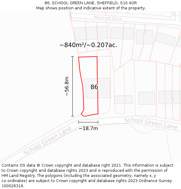 86, SCHOOL GREEN LANE, SHEFFIELD, S10 4GR: Plot and title map