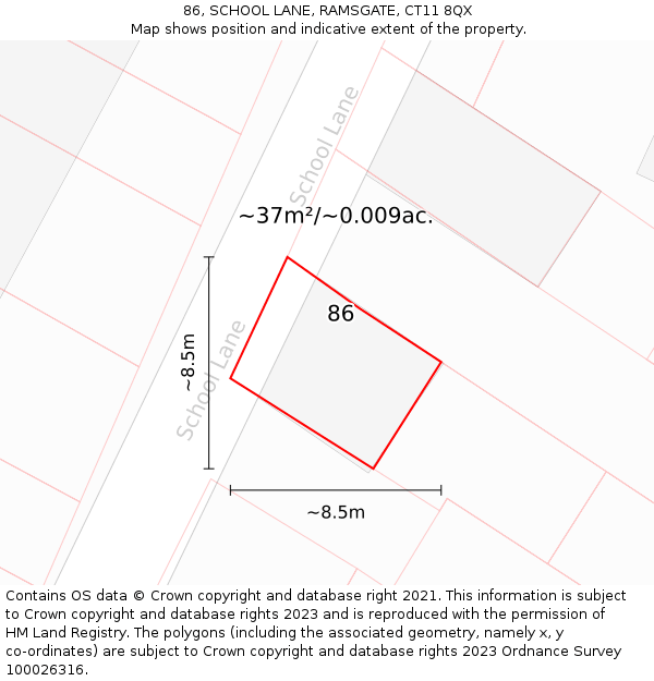 86, SCHOOL LANE, RAMSGATE, CT11 8QX: Plot and title map