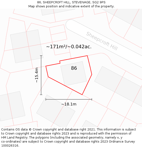 86, SHEEPCROFT HILL, STEVENAGE, SG2 9PS: Plot and title map