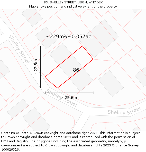 86, SHELLEY STREET, LEIGH, WN7 5EX: Plot and title map