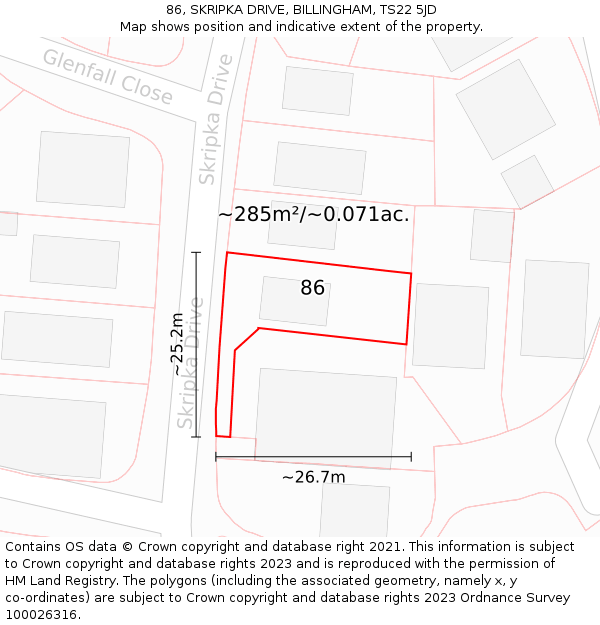 86, SKRIPKA DRIVE, BILLINGHAM, TS22 5JD: Plot and title map