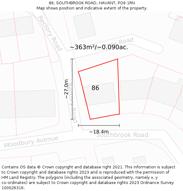86, SOUTHBROOK ROAD, HAVANT, PO9 1RN: Plot and title map