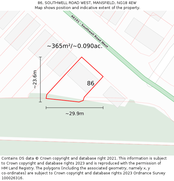 86, SOUTHWELL ROAD WEST, MANSFIELD, NG18 4EW: Plot and title map