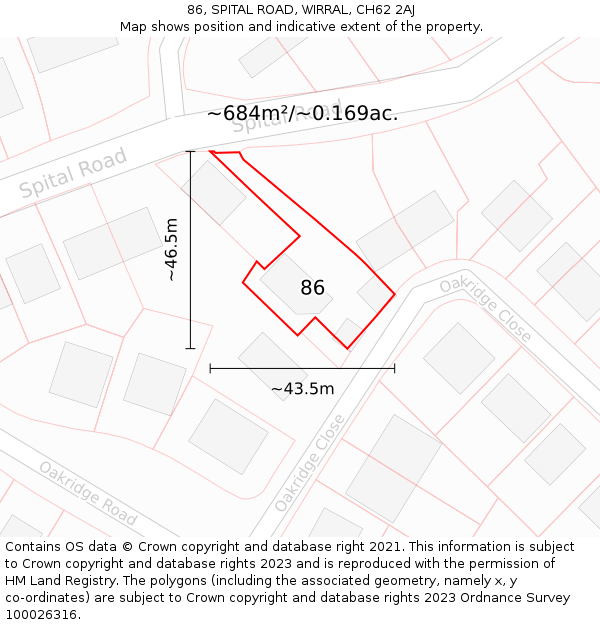 86, SPITAL ROAD, WIRRAL, CH62 2AJ: Plot and title map