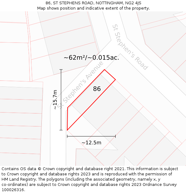 86, ST STEPHENS ROAD, NOTTINGHAM, NG2 4JS: Plot and title map