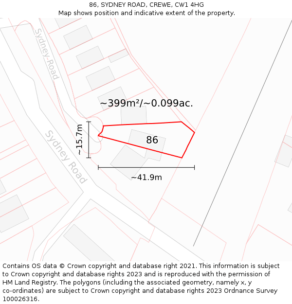 86, SYDNEY ROAD, CREWE, CW1 4HG: Plot and title map