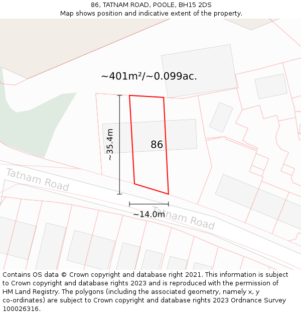86, TATNAM ROAD, POOLE, BH15 2DS: Plot and title map