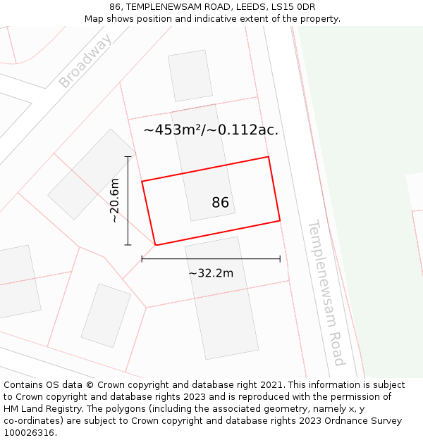 86, TEMPLENEWSAM ROAD, LEEDS, LS15 0DR: Plot and title map