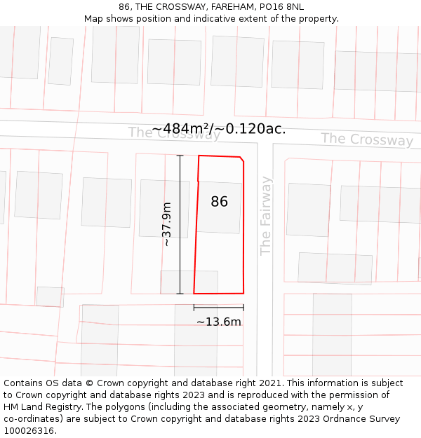 86, THE CROSSWAY, FAREHAM, PO16 8NL: Plot and title map